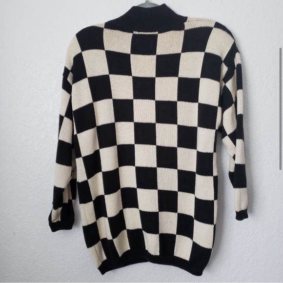 Vintage Ugly Christmas Mock Neck Checkered Sweater - Picture 4 of 8